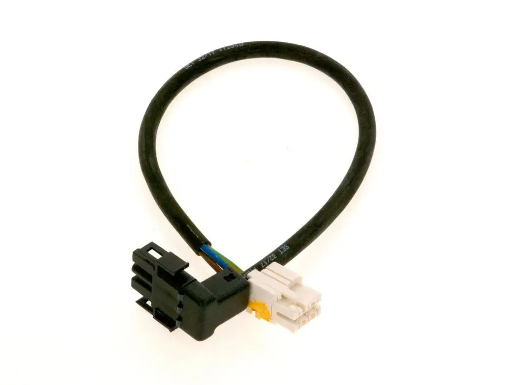 Verbindungsleitung von Bosch mit zwei Steckverbindern, einem schwarzen und einem weißen, verbunden durch ein flexibles Kabel.